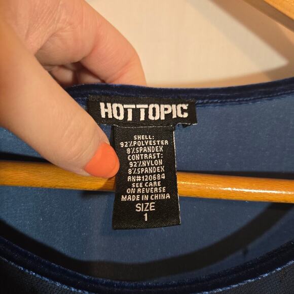 Hot Topic Blue Velvet Swiss Dot Goth Sheer Plus Size Illusion Dress 1X 14-16 - Picture 2 of 7